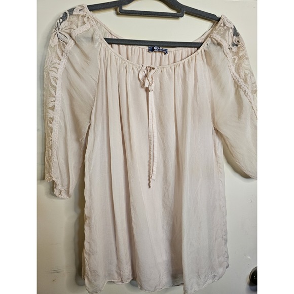 Giulia‎ Silk Womens Blouse Boho Layered Lace Trim Medium Light Pink Top Italy - Picture 1 of 7